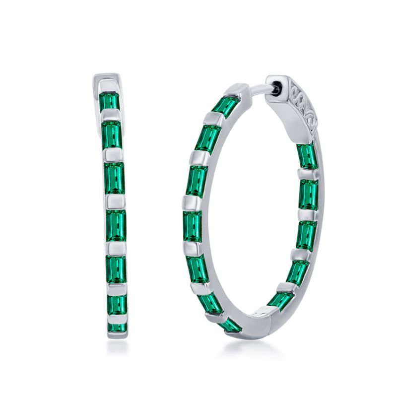 Sterling Silver Baguette Emerald Green Cubic Zirconias - Click Image to Close